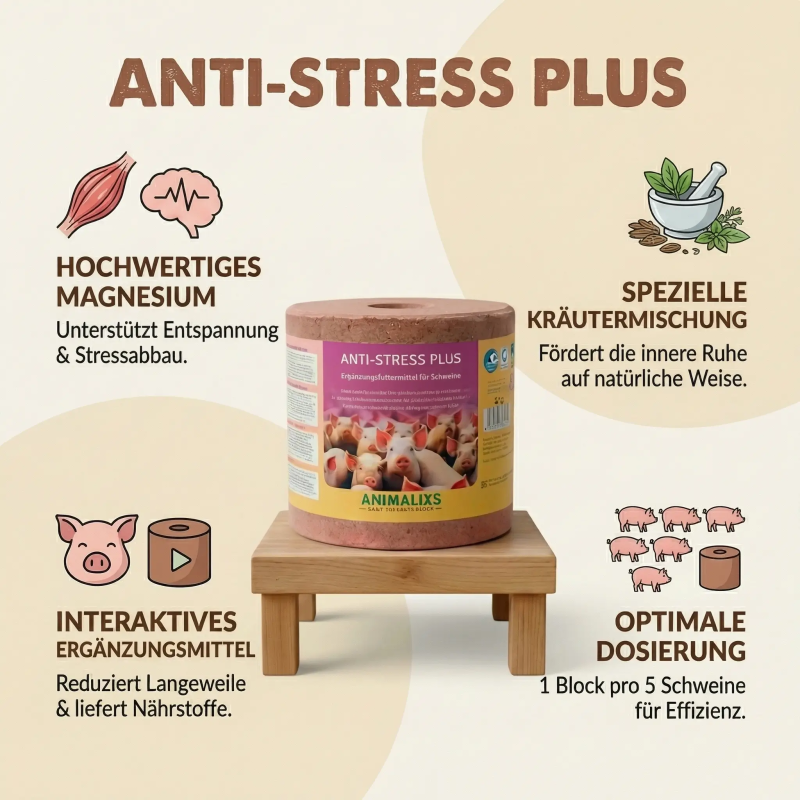 Minerální liz pro prasata s uklidňujícím a relaxačním účinkem Anti-Stress Plus Minerální liz pro prasata s uklidňujícím a relaxačním účinkem Anti-Stress Plus