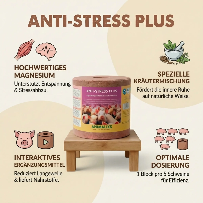 Minerální liz pro prasata s uklidňujícím a relaxačním účinkem Anti-Stress Plus Minerální liz pro prasata s uklidňujícím a relaxačním účinkem Anti-Stress Plus