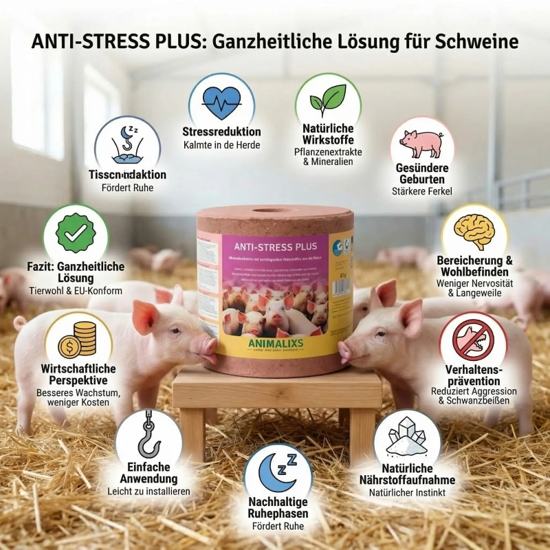 Minerální liz pro prasata s uklidňujícím a relaxačním účinkem Anti-Stress Plus Minerální liz pro prasata s uklidňujícím a relaxačním účinkem Anti-Stress Plus