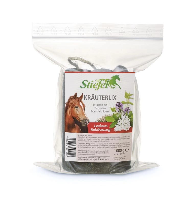 Stiefel Bylinkový liz, koňské lízátko s bylinkami na průdušky, balení 1 kg Stiefel Bylinkový liz, koňské lízátko s bylinkami na průdušky, balení 1 kg