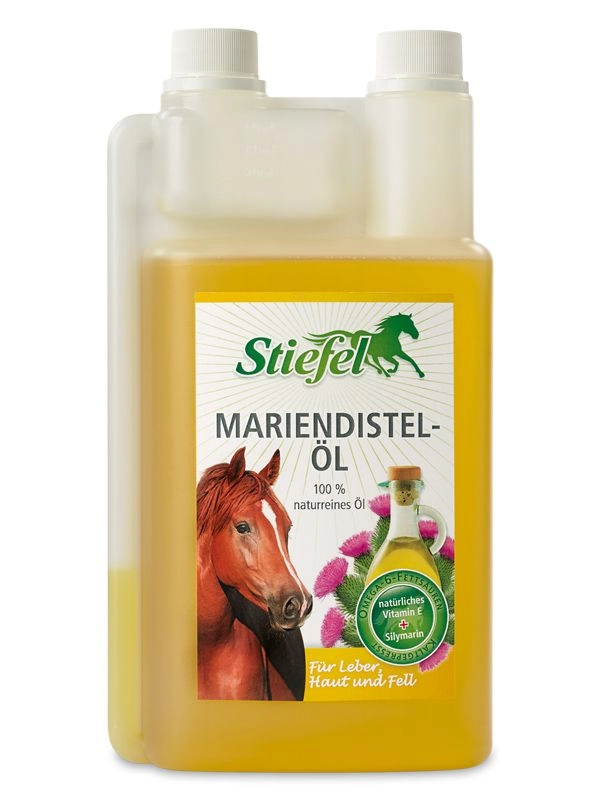 Stiefel Olej z Ostropestřce mariánského pro zdravou srst, kůži a játra, láhev s dávkovačem 1 l Stiefel Olej z Ostropestřce mariánského pro zdravou srst, kůži a játra, láhev s dávkovačem 1 l