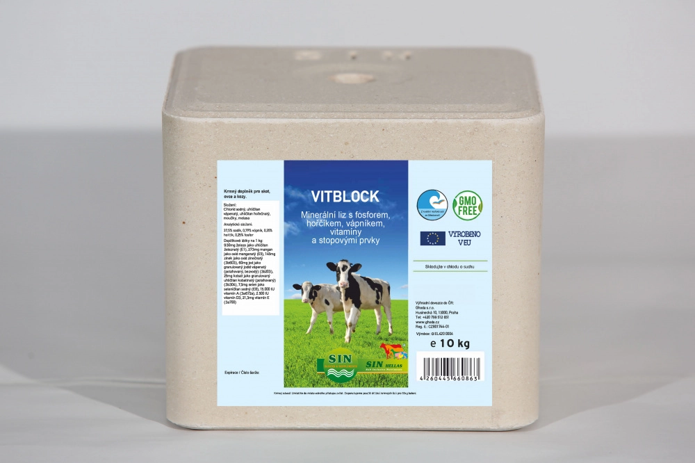 Minerální liz z mořské soli s vitamíny, fosforem, hořčíkem, vápníkem a stopovými prvky SIN Hellas Vitblok Minerální liz z mořské soli s vitamíny, fosforem, hořčíkem, vápníkem a stopovými prvky SIN Hellas Vitblok