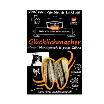 Čtyři lahodné tyčinky na čištění zubů Psí potěšení se sýrem Glucklichmacher, Sáček 90g